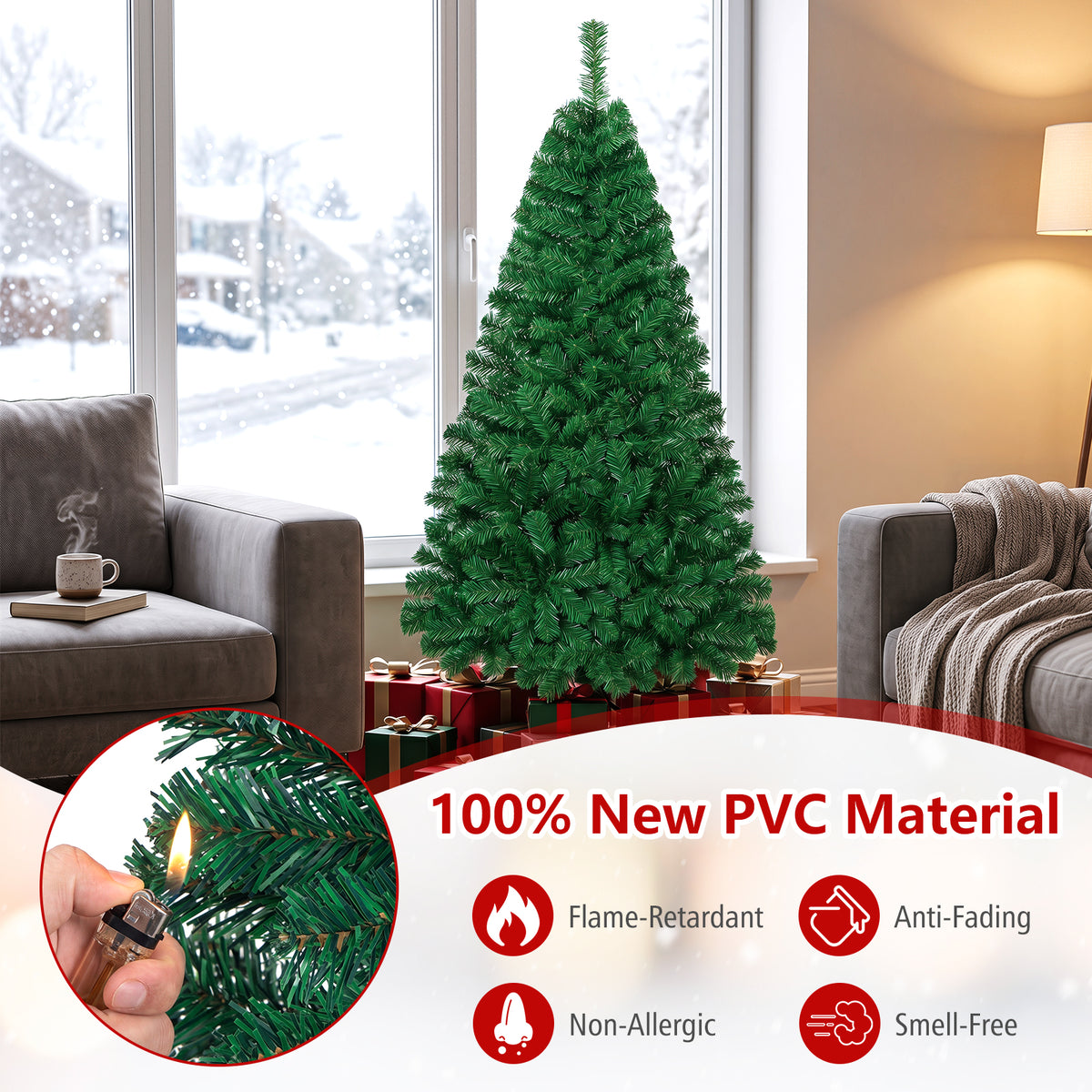 5/6/7/8 FT Artificial Christmas Tree, Unlit Full Xmas Pine Tree with 350/650/950/1138 Branch Tips & Folding Metal Stand