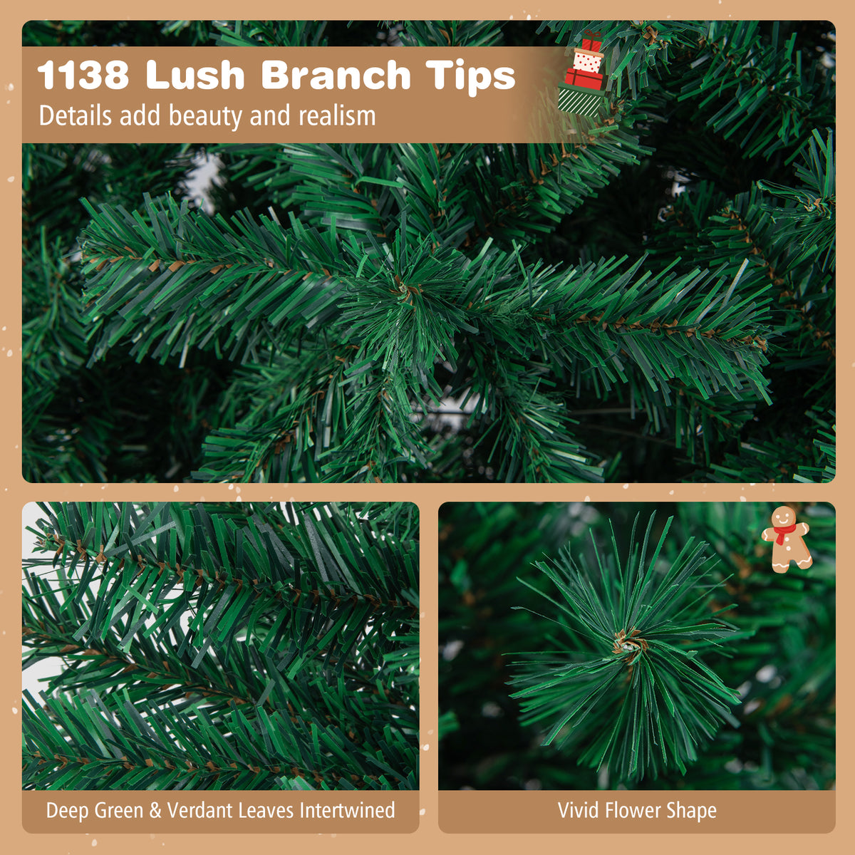 5/6/7/8 FT Artificial Christmas Tree, Unlit Full Xmas Pine Tree with 350/650/950/1138 Branch Tips & Folding Metal Stand