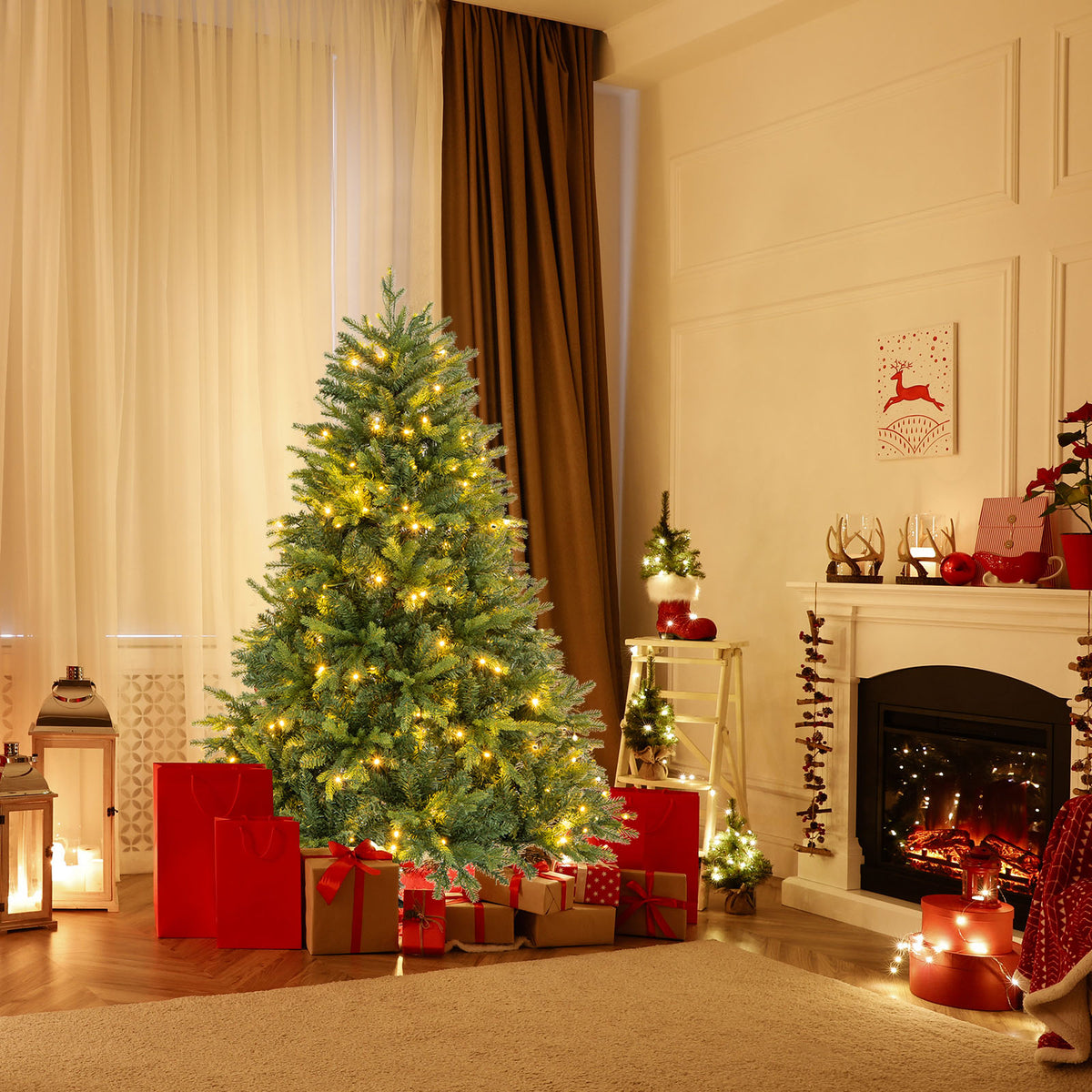 6FT Prelit Artificial Christmas Tree, Hinged Christmas Tree with 350 LED Lights