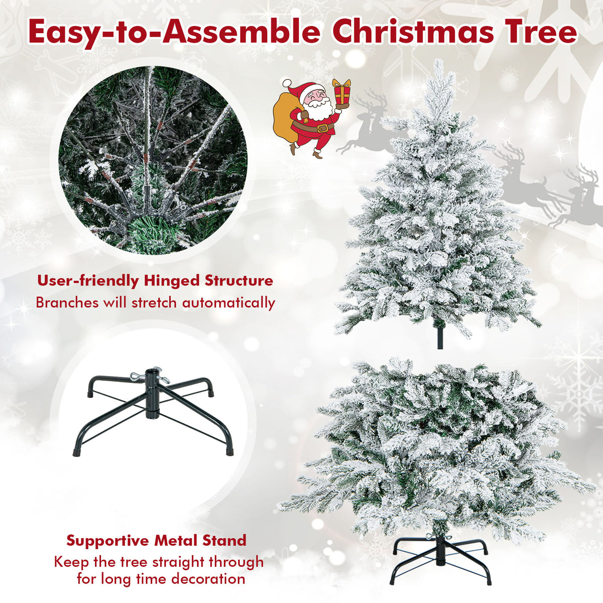 4.5 FT Pre-Lit Christmas Tree Snow Flocked, Artificial Christmas Tree with 757 Branch Tips