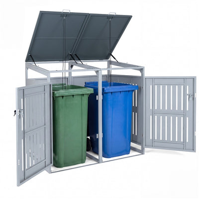Outdoor Trash Can Storage Shed for 2 Bins, 1.24 m3 Metal Garbage Can Organizer with Gas Struts