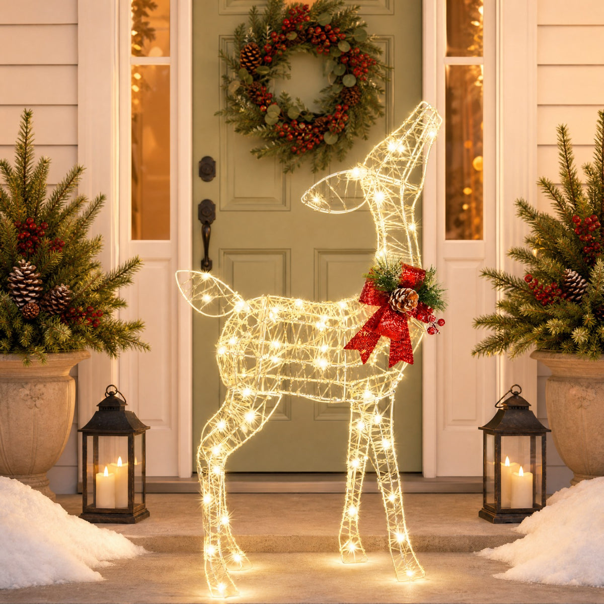 Lighted Christmas Reindeer Decoration, Small Holiday Deer Figure with 50 LED Lights & 4 Stakes