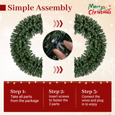 60” Large Pre-lit Christmas Wreath, Artificial Christmas Wreath with 680 Snowy Branch Tips