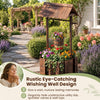 Rustic Outdoor Garden Decoration with Solid Fir Wood Construction, Wooden Wishing Well Planter with Hanging Bucket