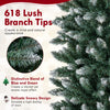 6FT/9FT Pre-Lit Pencil Christmas Tree, Snowy Artificial Christmas Tree with 1298 Branch Tips & 500 LED Lights