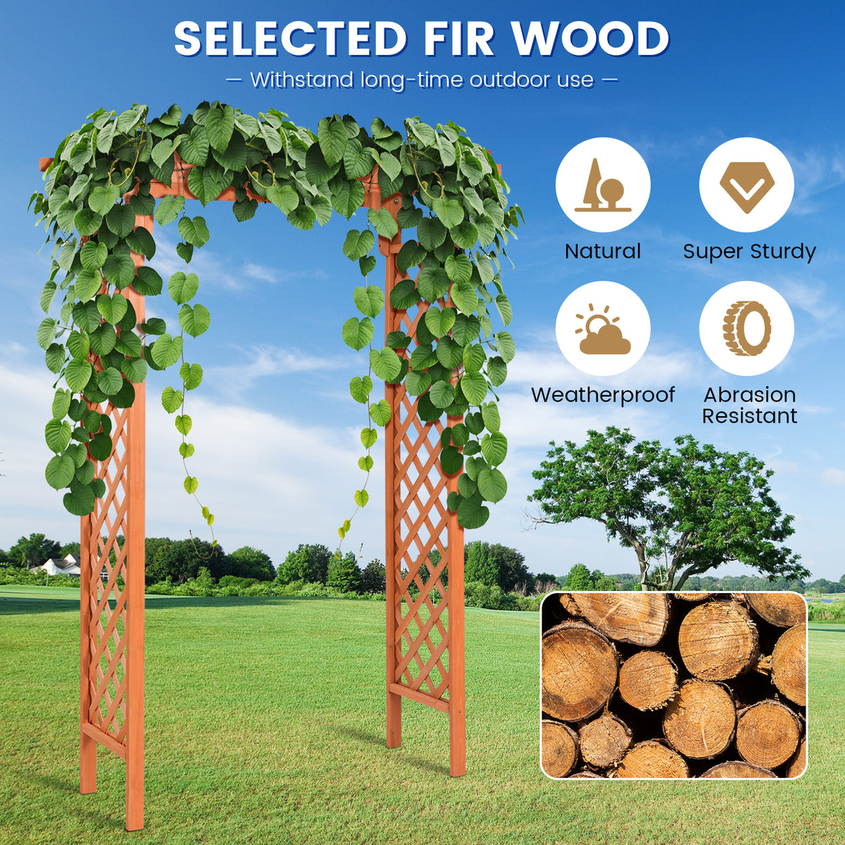84.5" Wooden Garden Arch, Archway Arbor Trellis for Climbing Roses, Vines and Vegetables