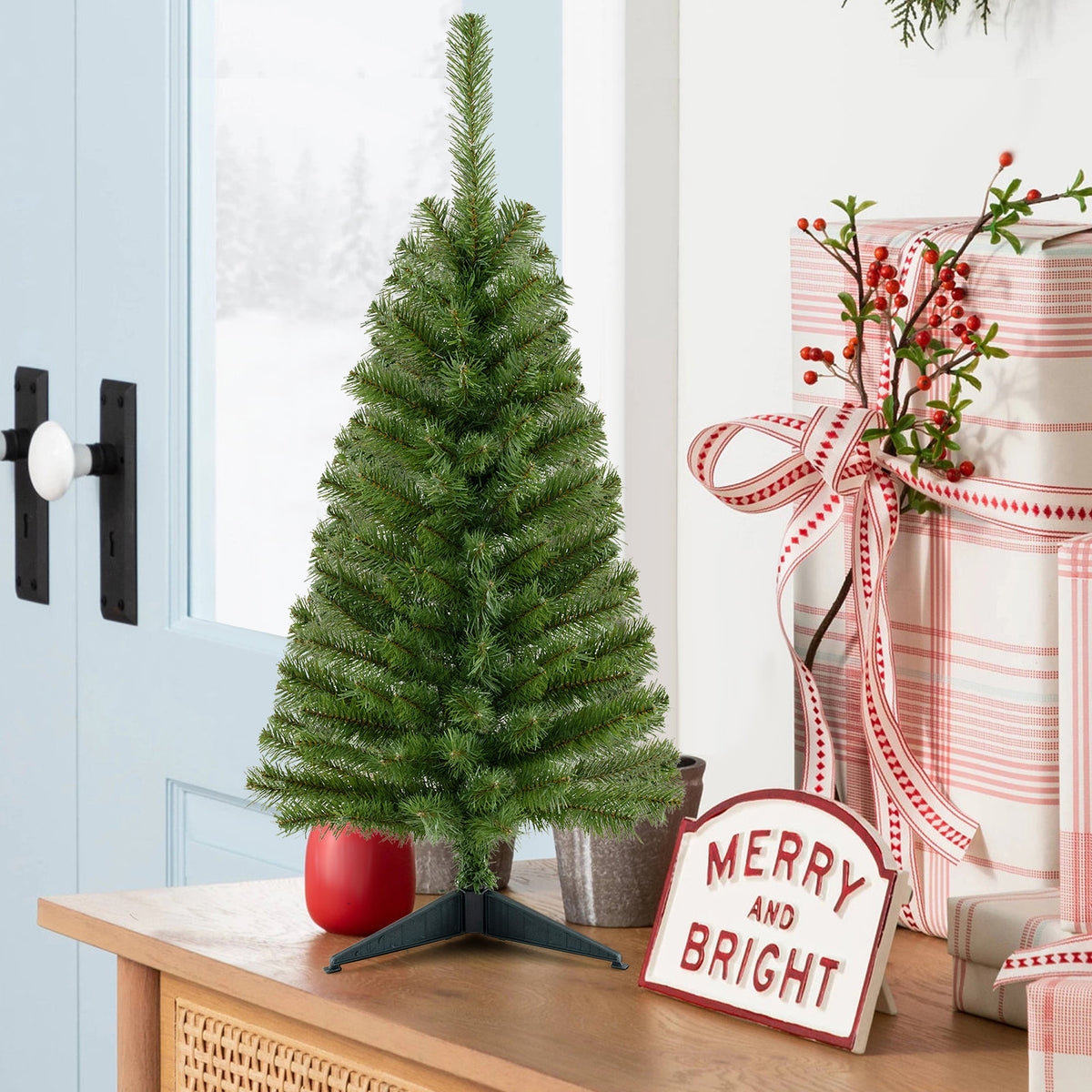 3FT Artificial Christmas Tree, Premium Mini Xmas Pine Tree with Stand Base Thicken Tips