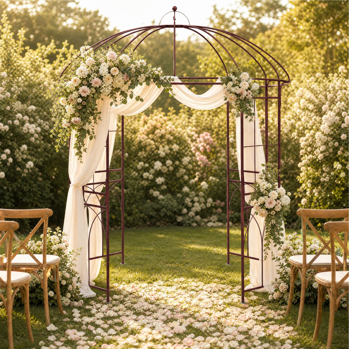 French Style Birdcage Garden Arbor, Heavy-Duty Metal Pergola Pavilion for Climbing Plants