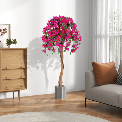 53" Artificial Bougainvillea Tree, Faux Silk Flower Plant in Pot with 576 Flowers & 288 Leaves