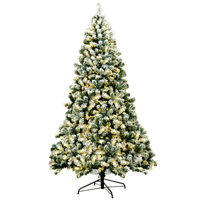 Snow Flocked Pre-Lit Christmas Tree, 7.5FT Artificial Slim Hinged Pencil Xmas Tree w/1346 Branch Tips