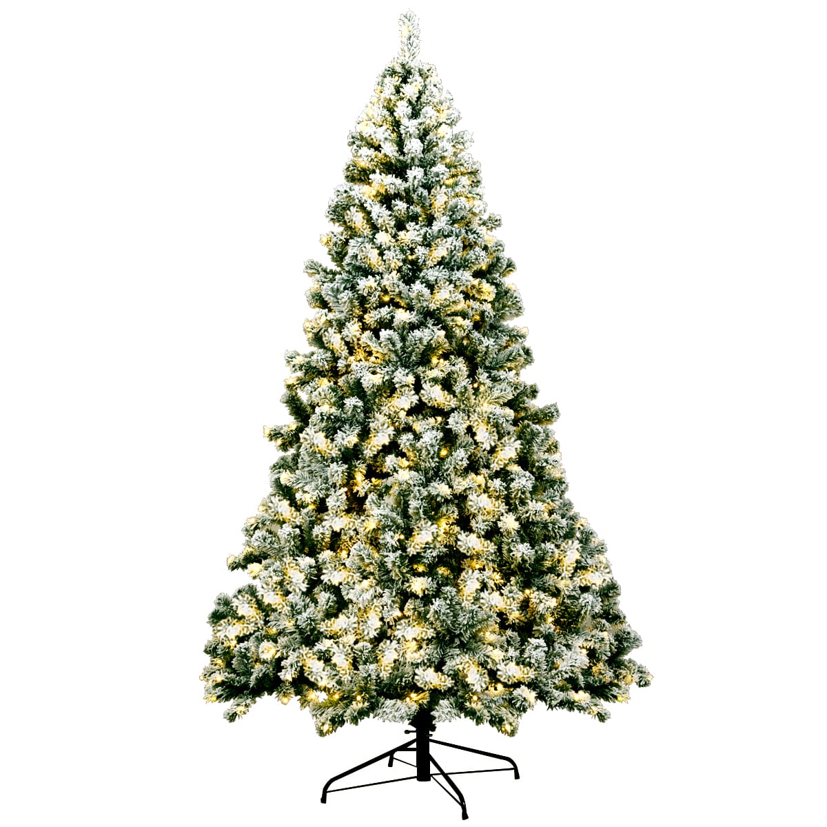 Snow Flocked Pre-Lit Christmas Tree, 7.5FT Artificial Slim Hinged Pencil Xmas Tree w/1346 Branch Tips