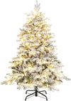 4.5 FT Pre-Lit Christmas Tree Snow Flocked, Artificial Christmas Tree with 757 Branch Tips