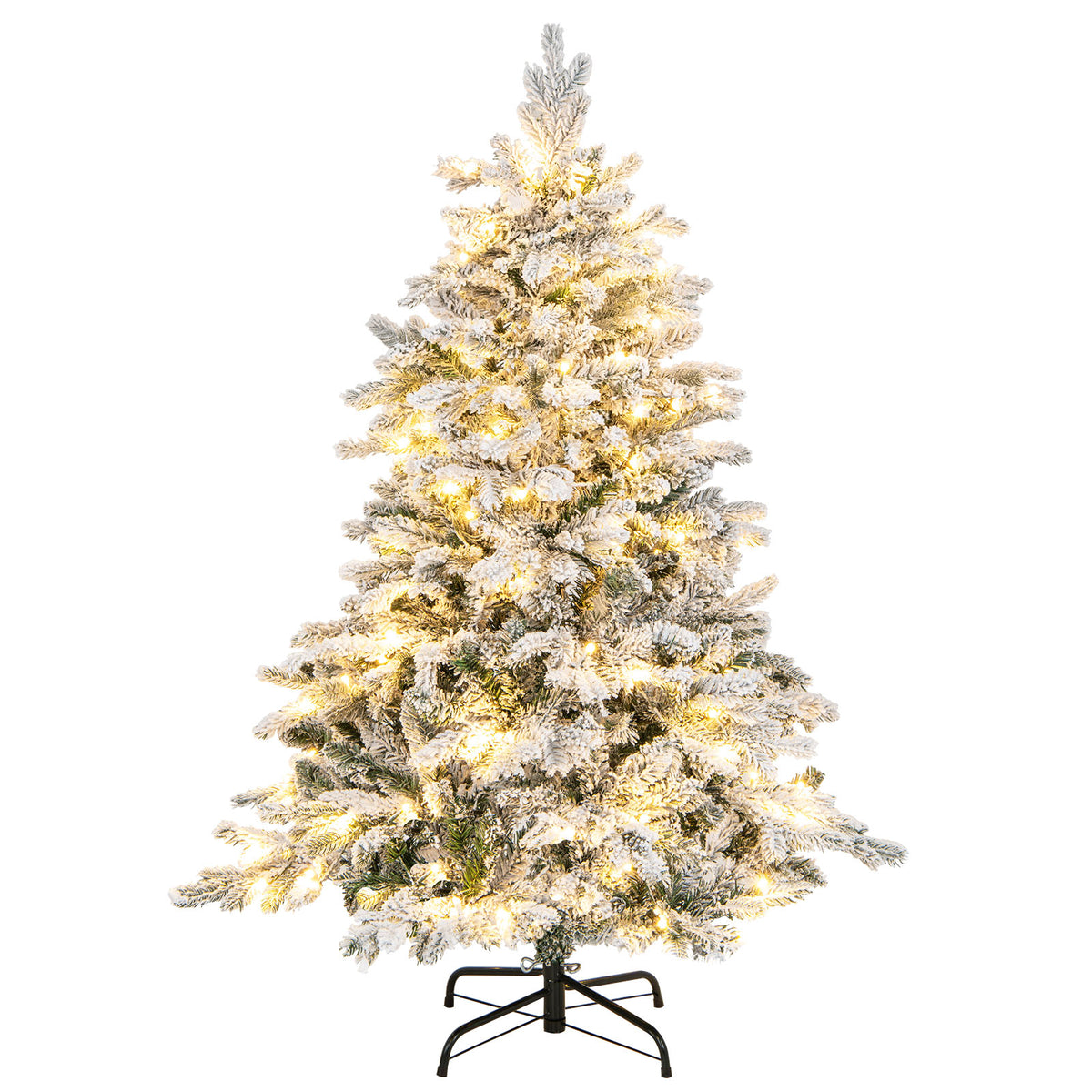 4.5 FT Pre-Lit Christmas Tree Snow Flocked, Artificial Christmas Tree with 757 Branch Tips