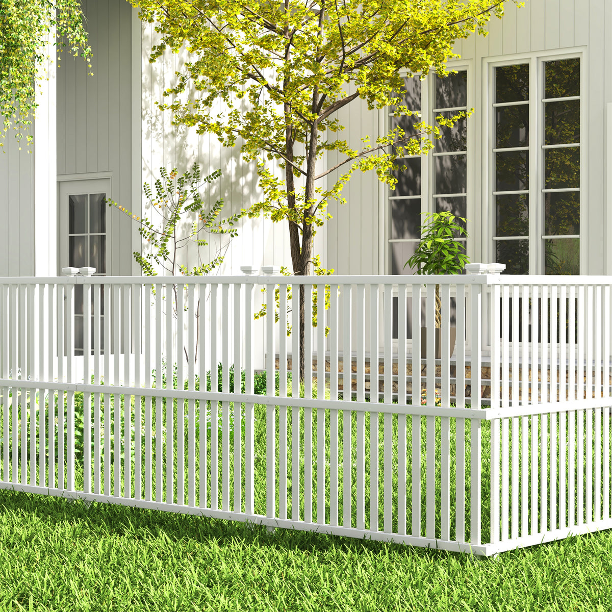 Outdoor Air Conditioner Fence, 113 x 114 cm Vinyl Privacy Screen with Metal Ground Stakes