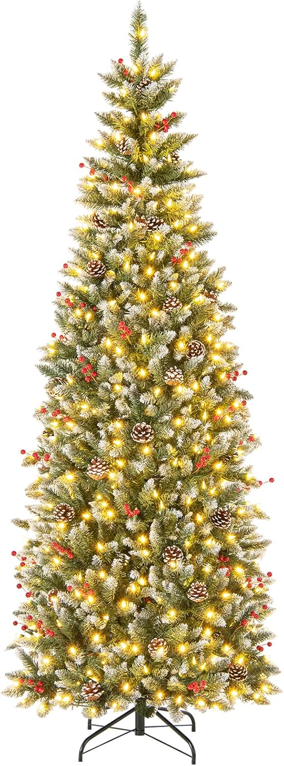 6FT Pre-Lit Pencil Christmas Tree, Artificial Xmas Tree with 618 Branch Tips