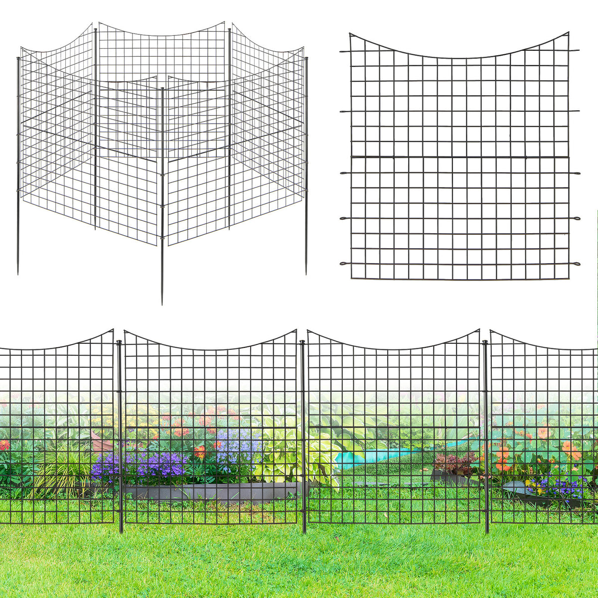 5-Panel Decorative Garden Fence with 5 Stakes, 39" Tall Outdoor Dog Barrier