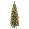 6FT/9FT Pre-Lit Pencil Christmas Tree, Snowy Artificial Christmas Tree with 1298 Branch Tips & 500 LED Lights