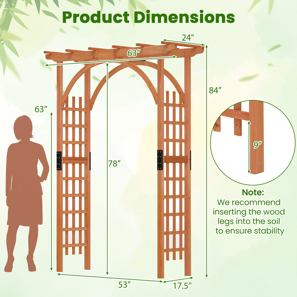 Outdoor Wood Arbor Arch, Natural Solid Wood Garden Arch Arbor Trellis for Climbing Plants