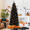 6FT Prelit Pencil Black Christmas Tree, Artificial Slim Xmas Tree with 618 Branch Tips