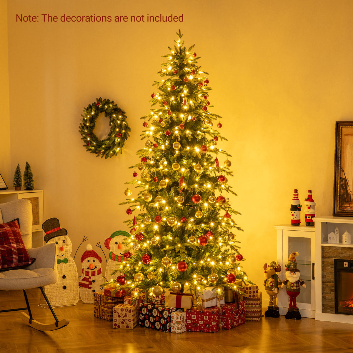 7.5FT Pre-lit Artificial Christmas Tree, Hinged Xmas Tree with 1195 Branch Tips