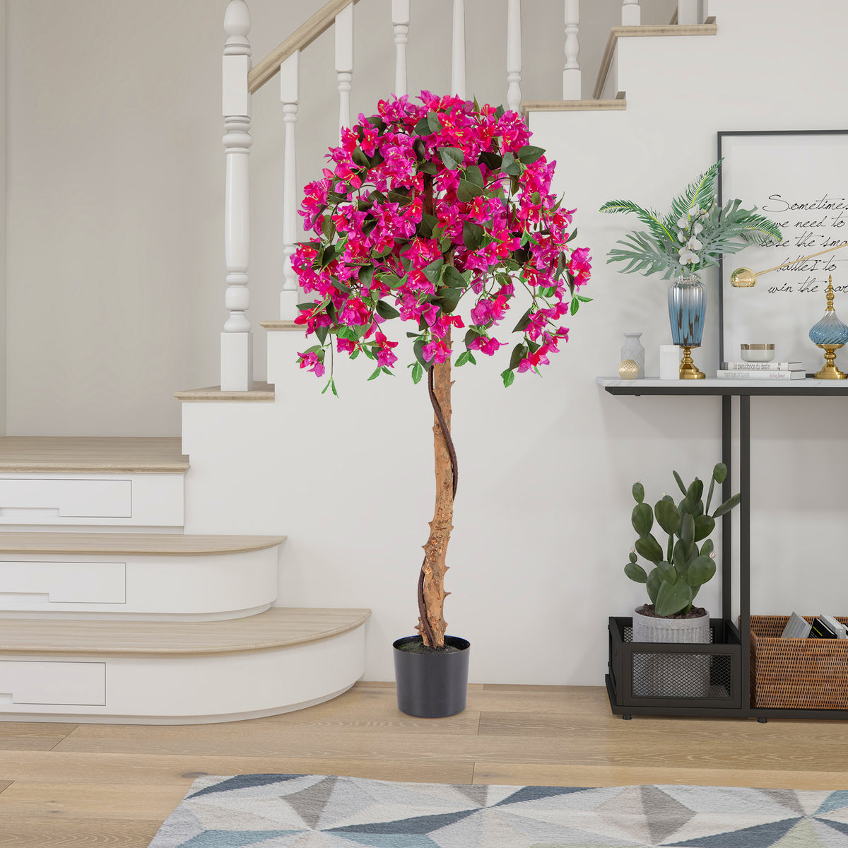53" Artificial Bougainvillea Tree, Faux Silk Flower Plant in Pot with 576 Flowers & 288 Leaves