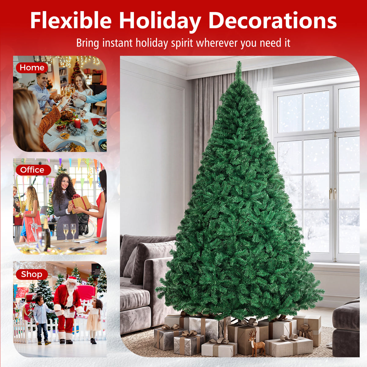 5/6/7/8 FT Artificial Christmas Tree, Unlit Full Xmas Pine Tree with 350/650/950/1138 Branch Tips & Folding Metal Stand