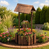 Rustic Outdoor Garden Decoration with Solid Fir Wood Construction, Wooden Wishing Well Planter with Hanging Bucket