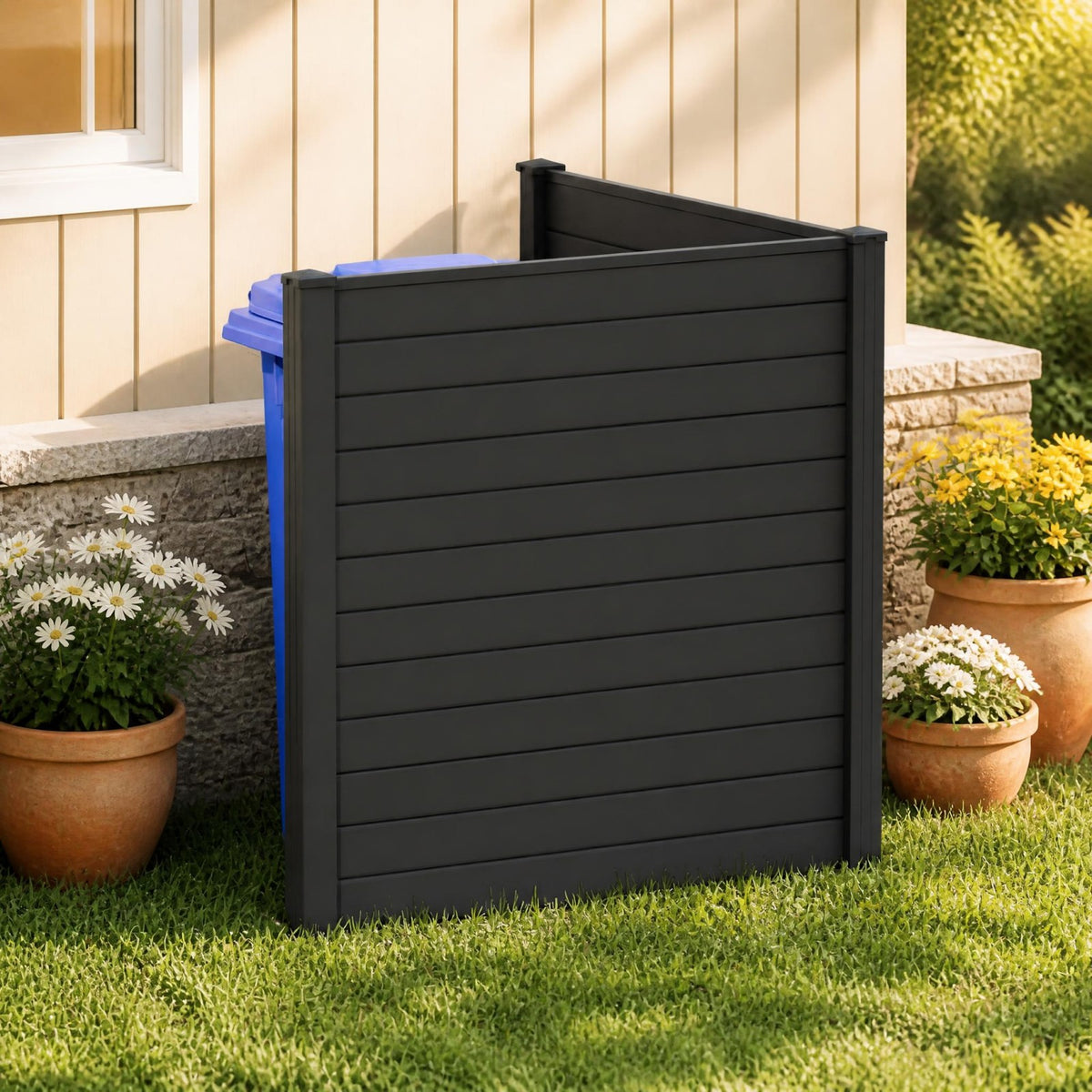 PP Privacy Fence Screen 123cm x 123cm, 2/4 Panels, No-Dig Air Conditioner Trash Can Pool Equipment Enclosure with Galvanized Ground Stakes