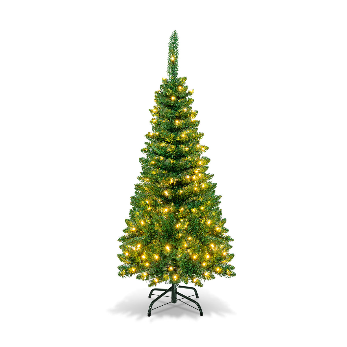 4.5 ft Snow Flocked Pencil Christmas Tree, Pre-Lit Slim Xmas Tree with 226 Branch Tips