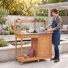 Wooden Potting Bench Table, Outdoor Garden Planting Table with Cabinet Drawer