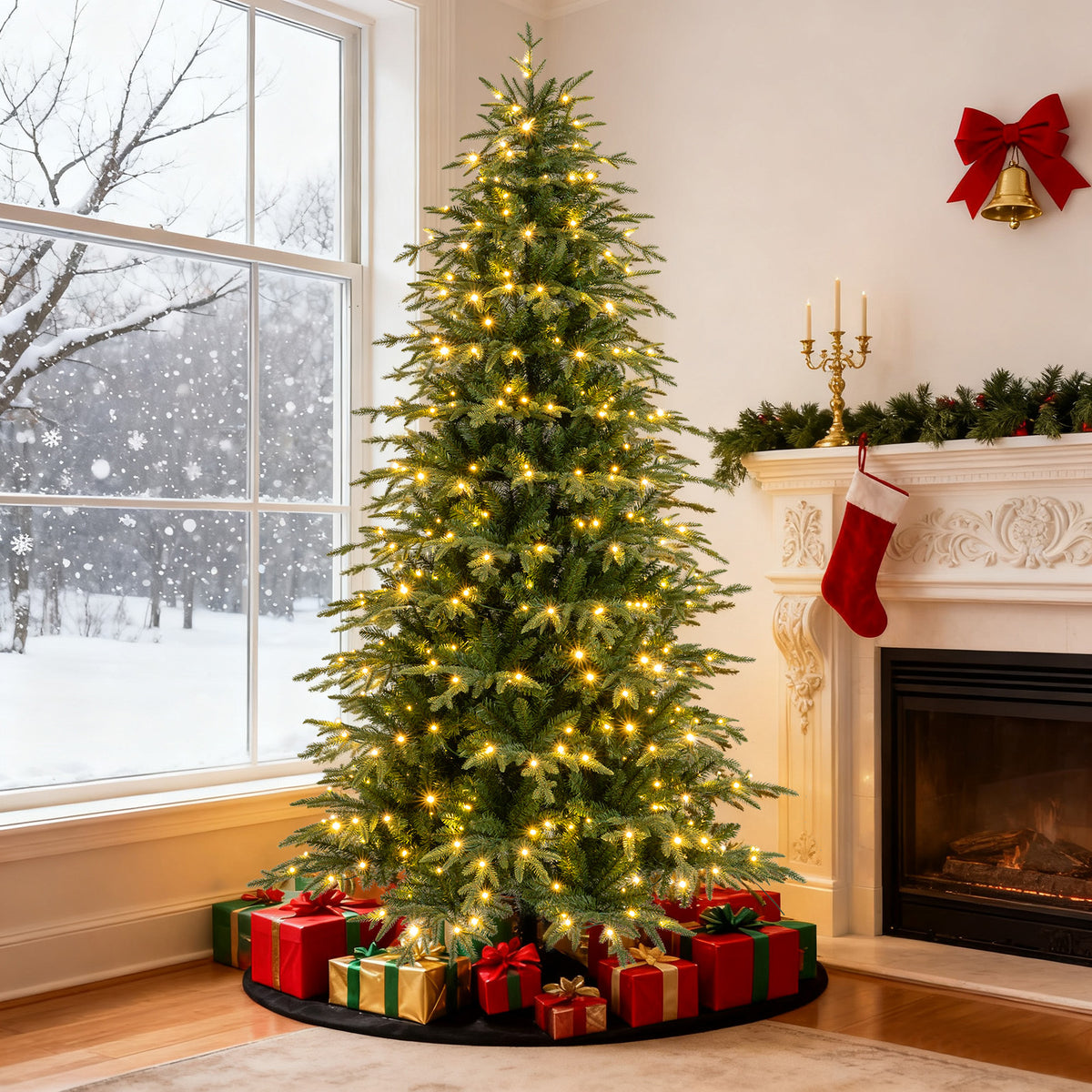 7.5FT Pre-lit Artificial Christmas Tree, Hinged Xmas Tree with 1195 Branch Tips