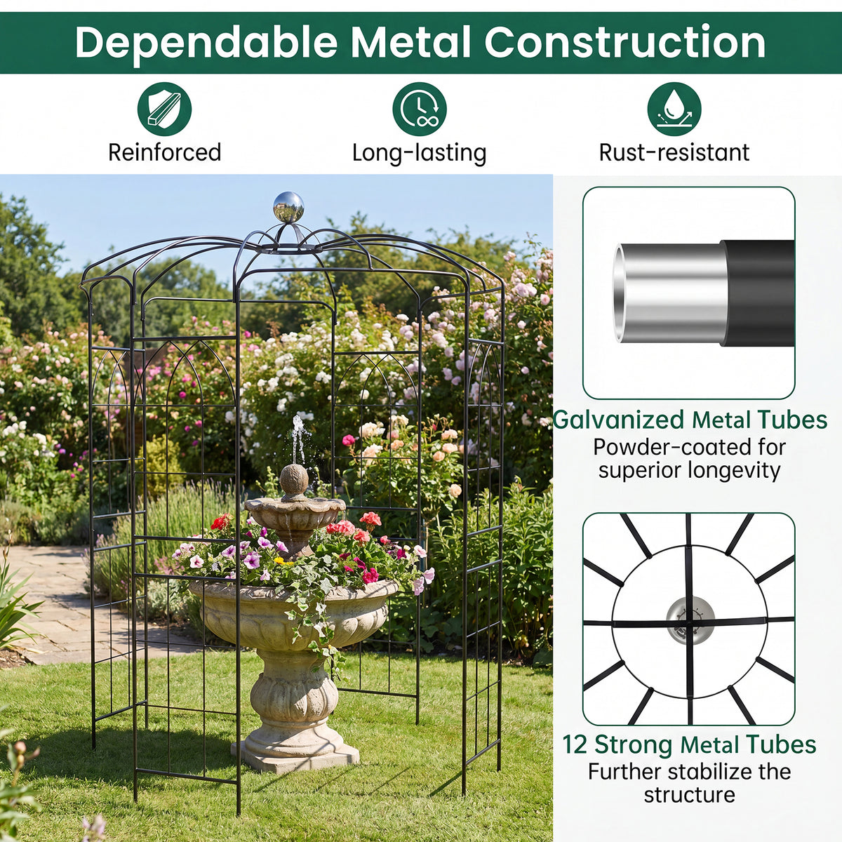 Birdcage Shape Gazebo, Garden Arch Trellis w/Hanging Hook for Climbing Plants
