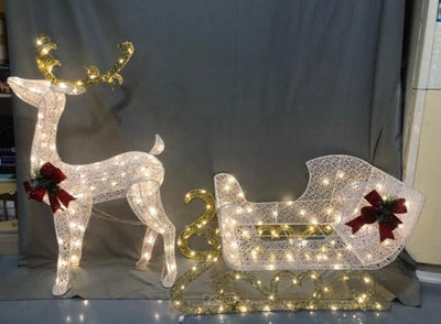 Pre-lit Artificial Christmas Decoration, Lighted Christmas Reindeer and Sleigh with LED Lights