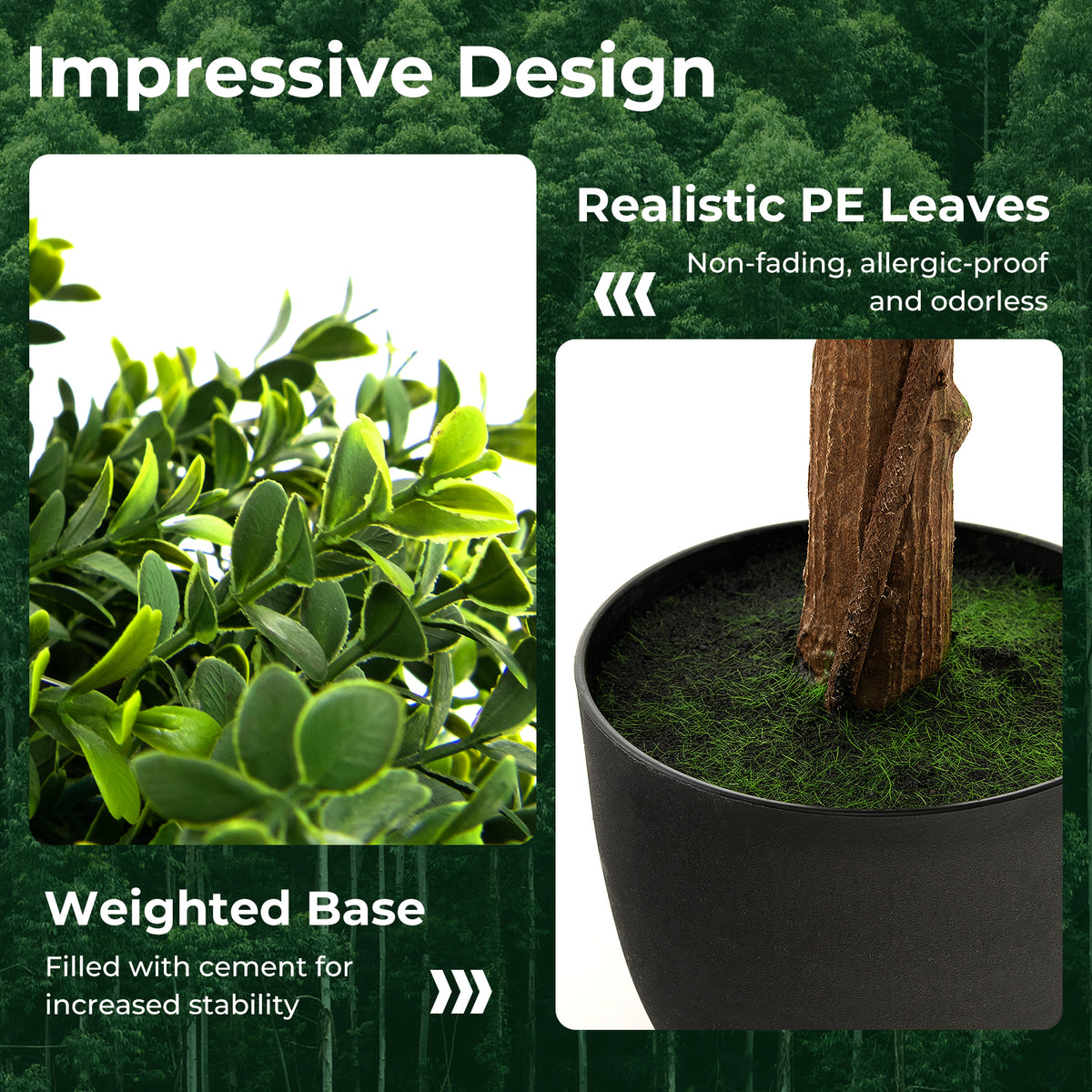 40" Artificial Boxwood Topiary Ball Tree, Double Ball Boxwood Plant with Cement-Filled Plastic Pot