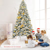 9FT Flocked Christmas Tree, Artificial Xmas Tree w/PVC Needles, Metal Stand