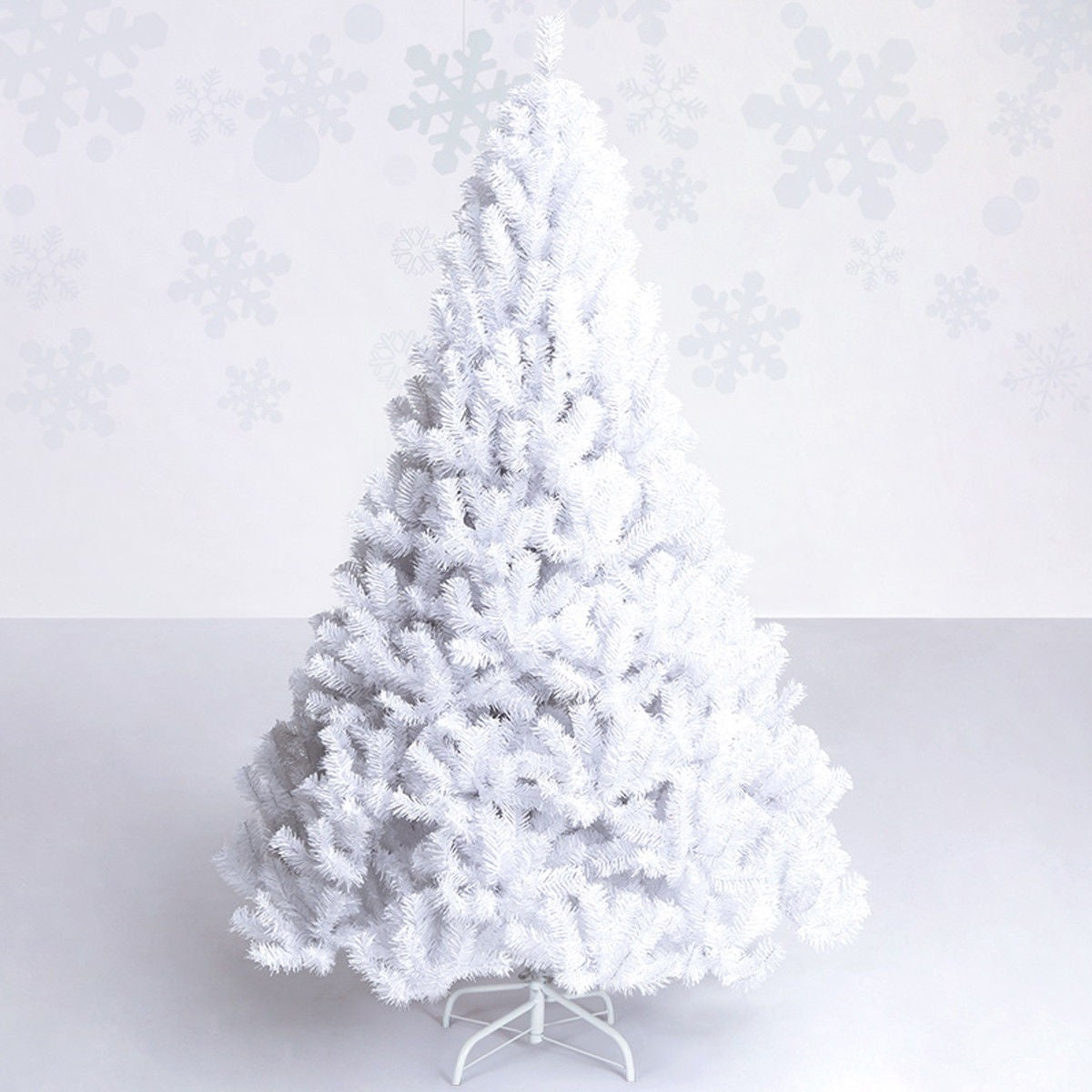 White Christmas Tree with Solid Metal Legs Perfect for Holiday Indoor and Outdoor Decoration