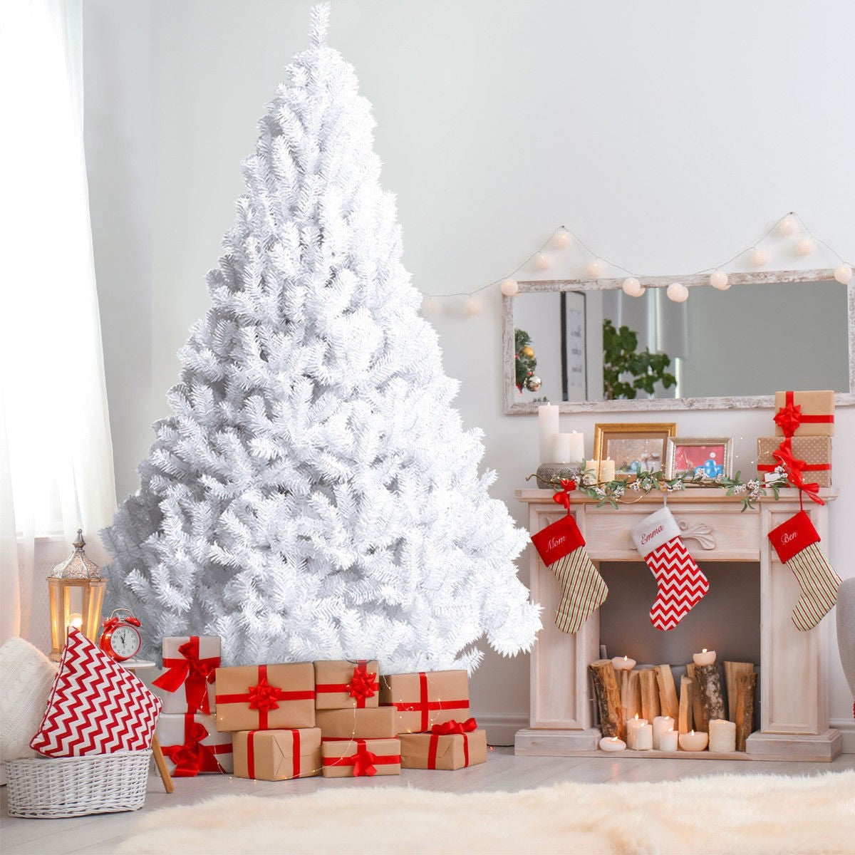 White Christmas Tree with Solid Metal Legs Perfect for Holiday Indoor and Outdoor Decoration