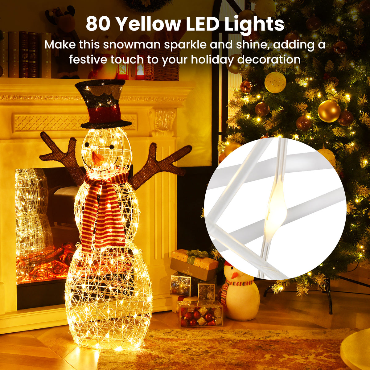 3.6 FT Lighted Christmas Snowman, Outdoor Xmas Holiday Decoration with 80 Warm LED Lights