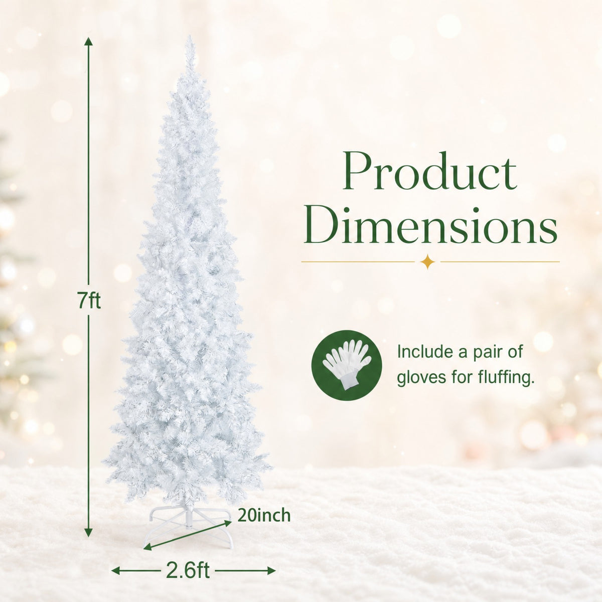 7 FT Christmas Pencil Tree, Hinged Holiday Tree with 300 Warm White LED Lights