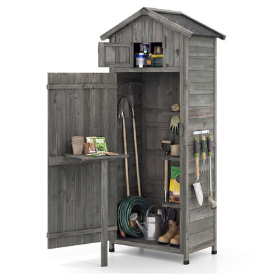 Outdoor Storage Shed, 70" Vertical Garden Shed Cabinet, Gray