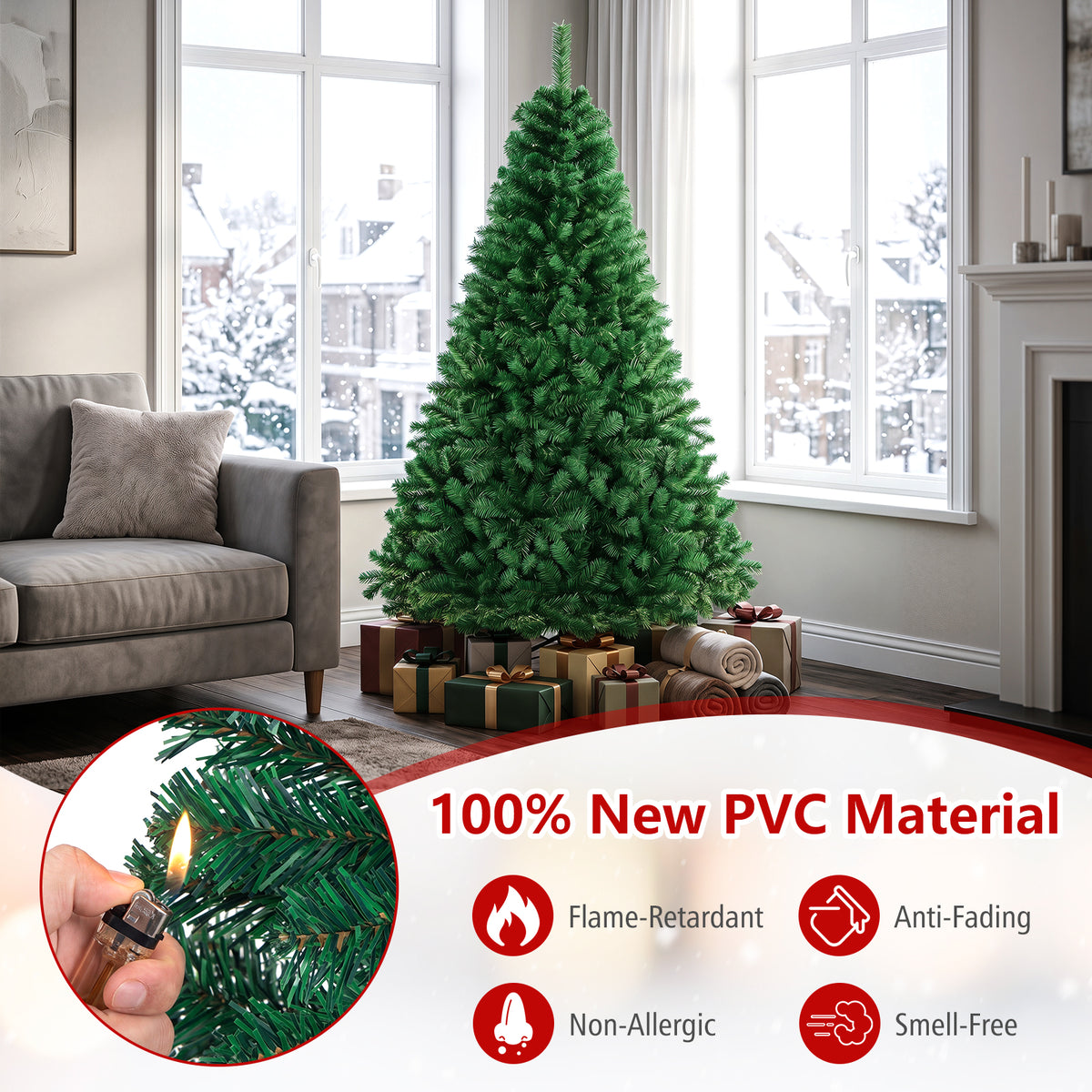 6 FT Artificial Christmas Tree Hinged Spruce with 650 Tips Foldable Metal Stand