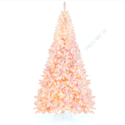 7.5 FT Pre-Lit Artificial Christmas Tree with Snow Flocked Pink Leaves
