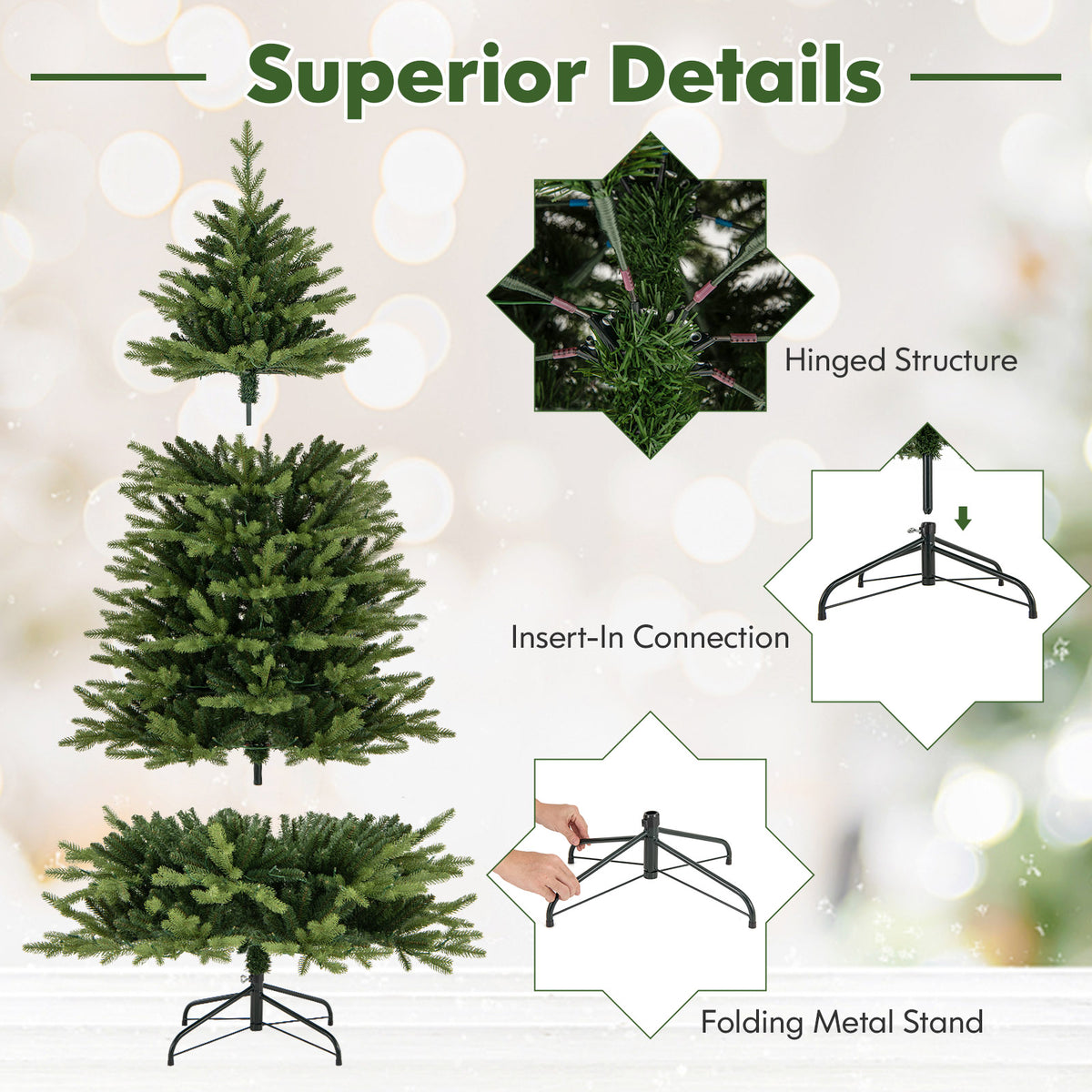6FT Prelit Artificial Christmas Tree, Hinged Christmas Tree with 350 LED Lights