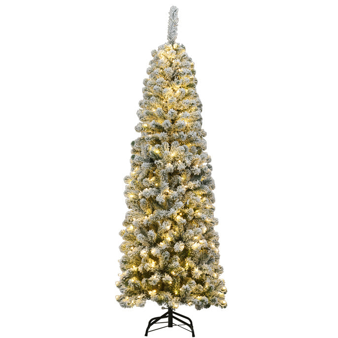 4.5/6/7.5 FT Pre-Lit Snow Flocked Artificial Christmas Tree, Easy-Setup Hinges