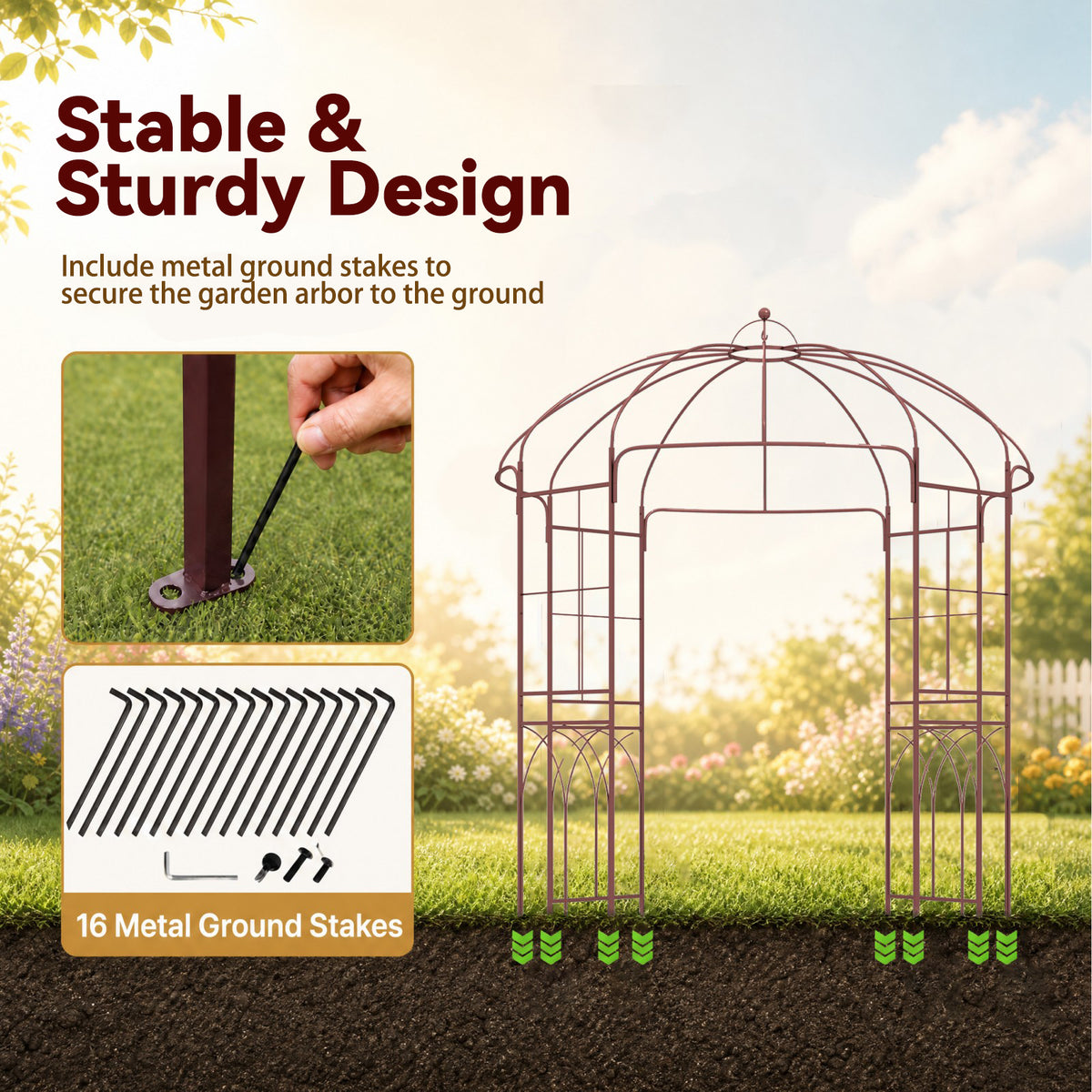 French Style Birdcage Garden Arbor, Heavy-Duty Metal Pergola Pavilion for Climbing Plants