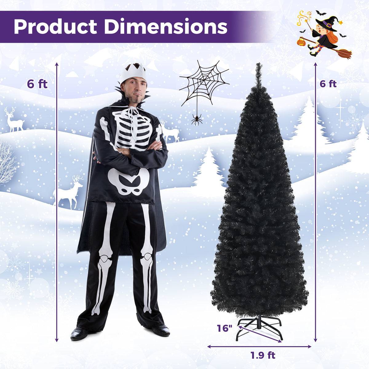 6ft Pencil Artificial Christmas Tree, Slim Christmas Tree with Metal Stand