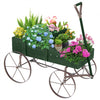 Vintage Wooden Planting Cart, Farmhouse Style Mobile Planter with Adjustable Pull Handle and 4 Wheels