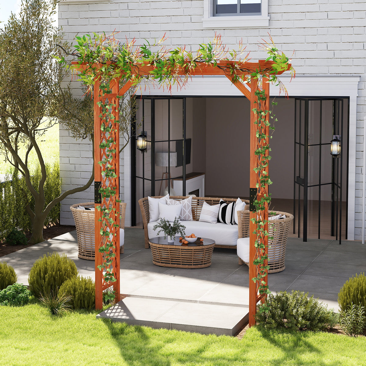 84.5" Wooden Garden Arch, Archway Arbor Trellis for Climbing Roses, Vines and Vegetables