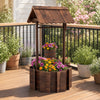 Rustic Outdoor Garden Decoration with Solid Fir Wood Construction, Wooden Wishing Well Planter with Hanging Bucket