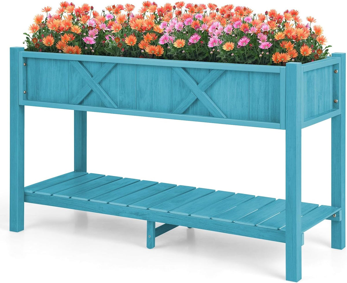 Lucktree HIPS Raised Garden Bed, Elevated Planter Box w/Legs, Storage Shelf, Drain Holes